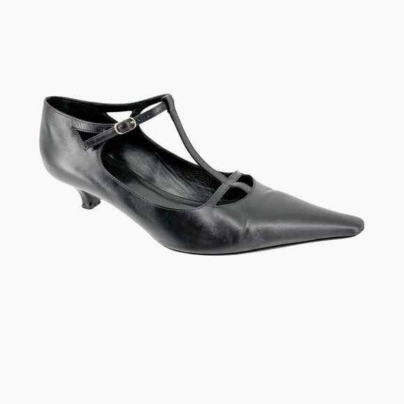 The Row Cyd Mary Jane Kitten Pumps Size 39 US 9 Black Leather Pointed Low Heel - Picture 11 of 16